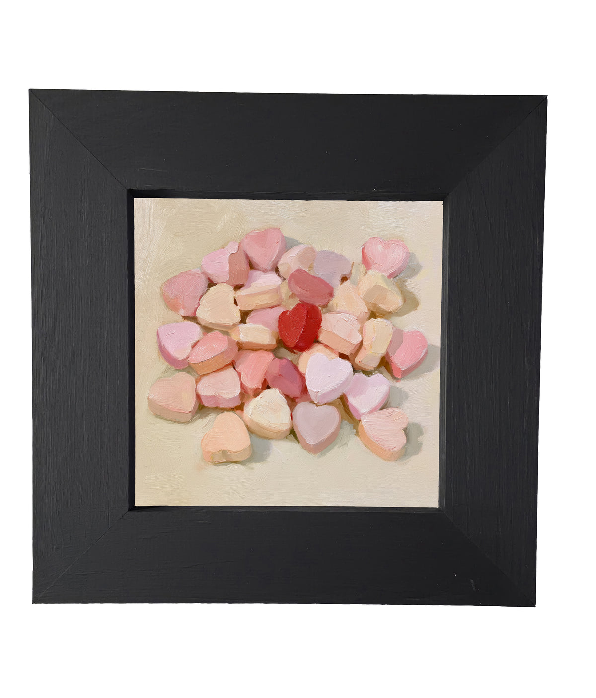 Painterly artwork of pastel heart-shaped candies in pink, red, cream, and peach tones. — product view 5