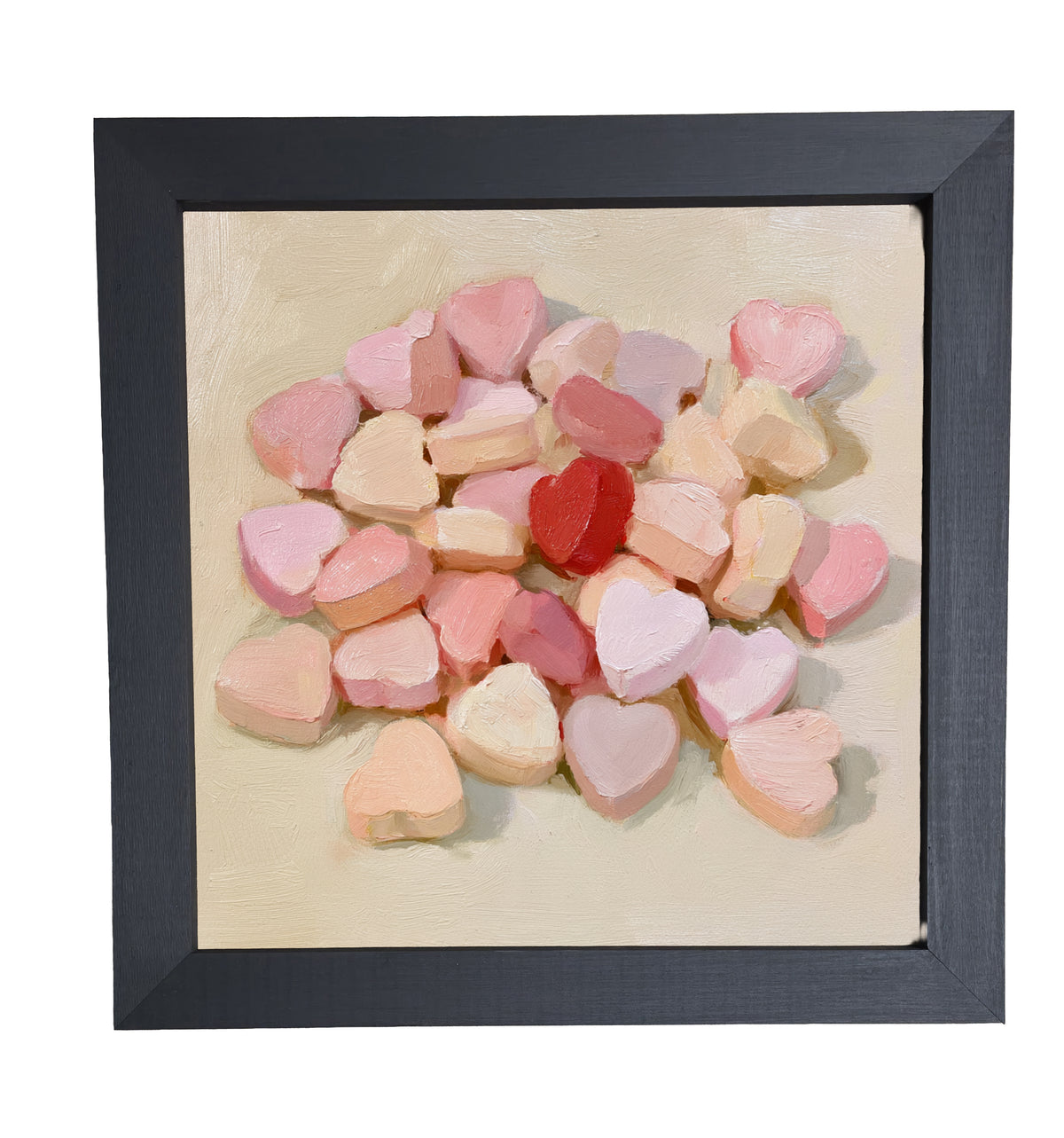 Painterly artwork of pastel heart-shaped candies in pink, red, cream, and peach tones. — product view 10