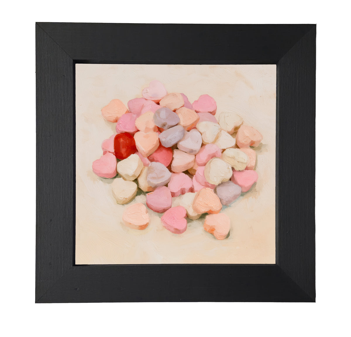 Old-fashioned pastel conversation hearts arranged in a rustic framed artwork — product view 7