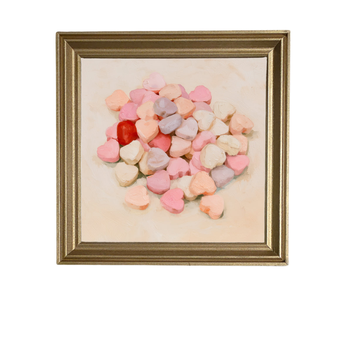 Old-fashioned pastel conversation hearts arranged in a rustic framed artwork — product view 6