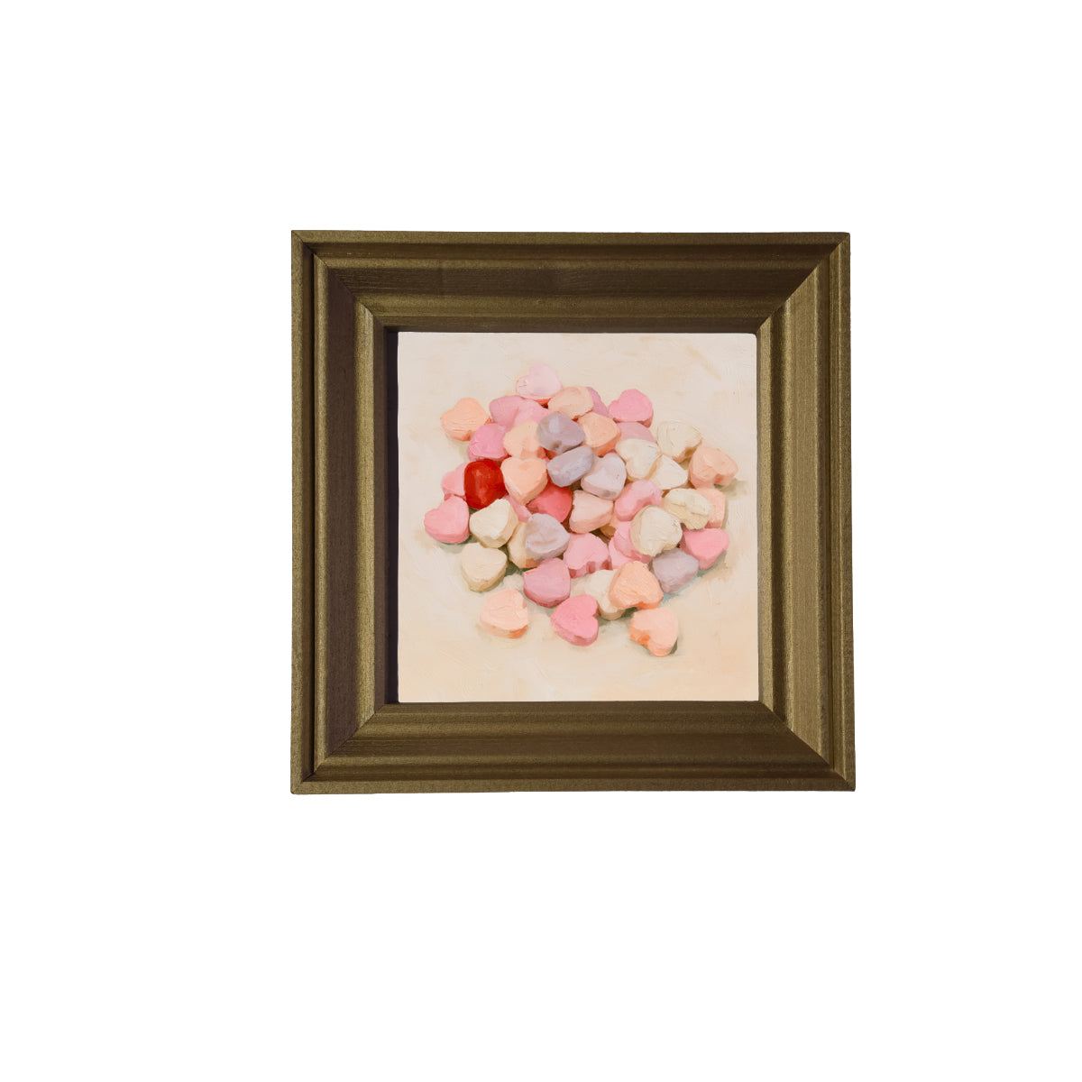 Old-fashioned pastel conversation hearts arranged in a rustic framed artwork — product view 3