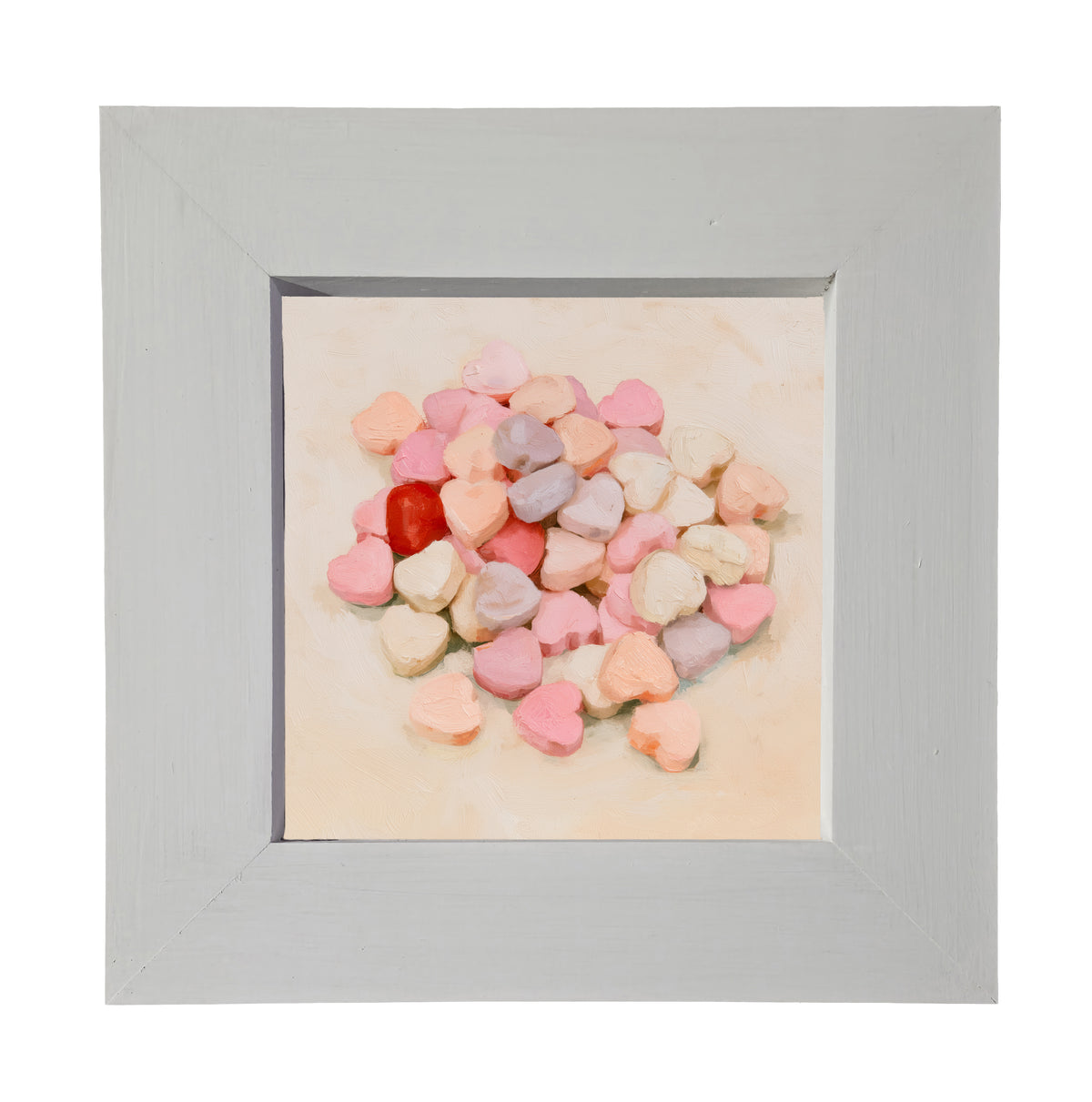 Old-fashioned pastel conversation hearts arranged in a rustic framed artwork — product view 4