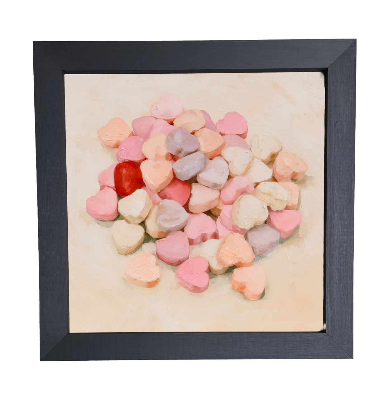 Old-fashioned pastel conversation hearts arranged in a rustic framed artwork — product view 10