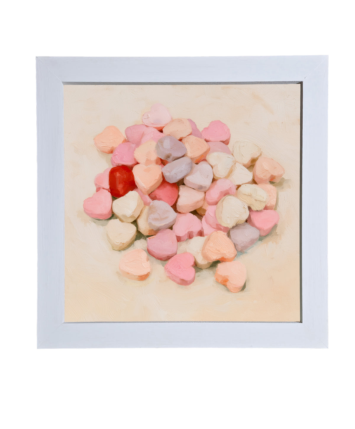 Old-fashioned pastel conversation hearts arranged in a rustic framed artwork — product view 9