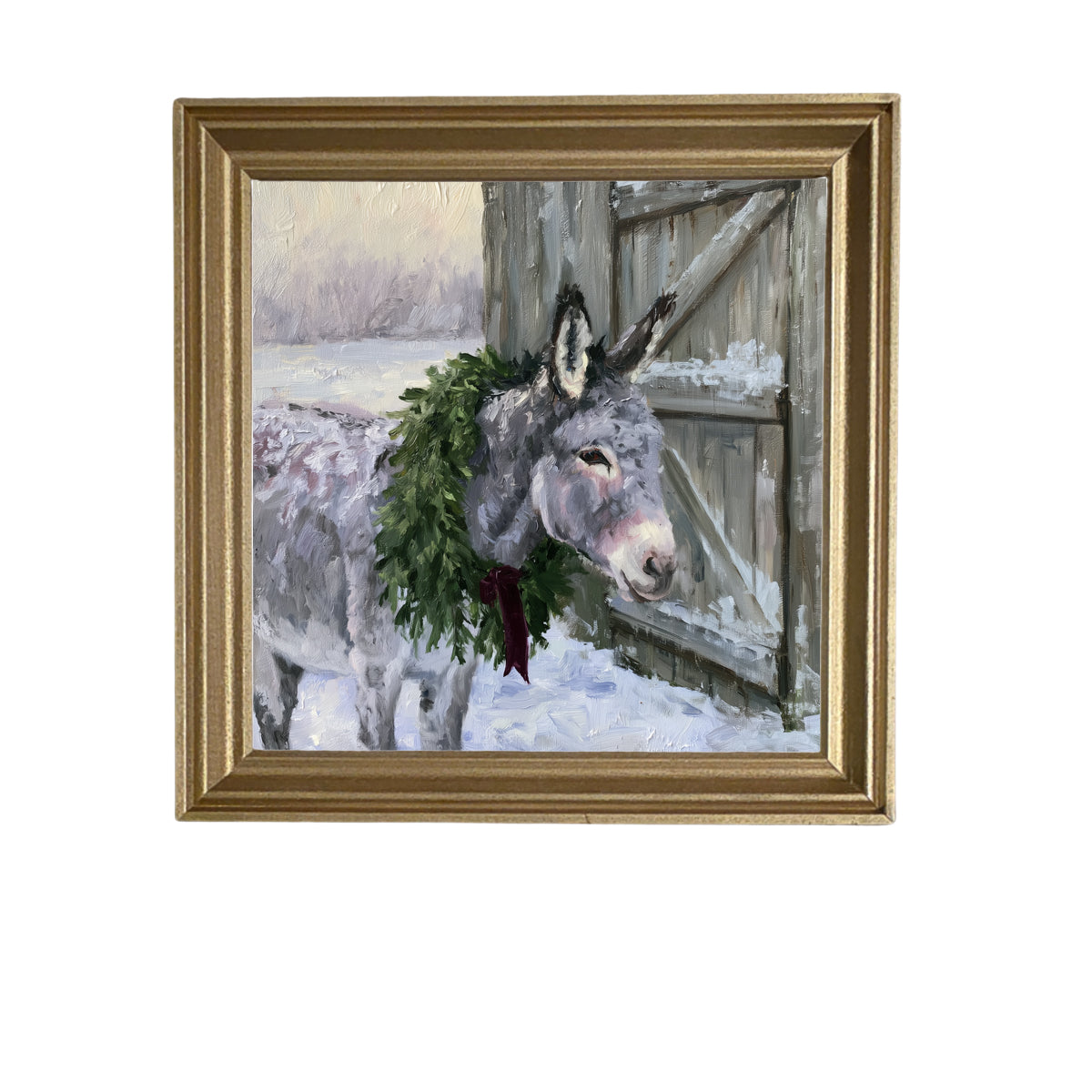 Gentle gray donkey standing peacefully, framed in farmhouse-style for Christmas — product view 5