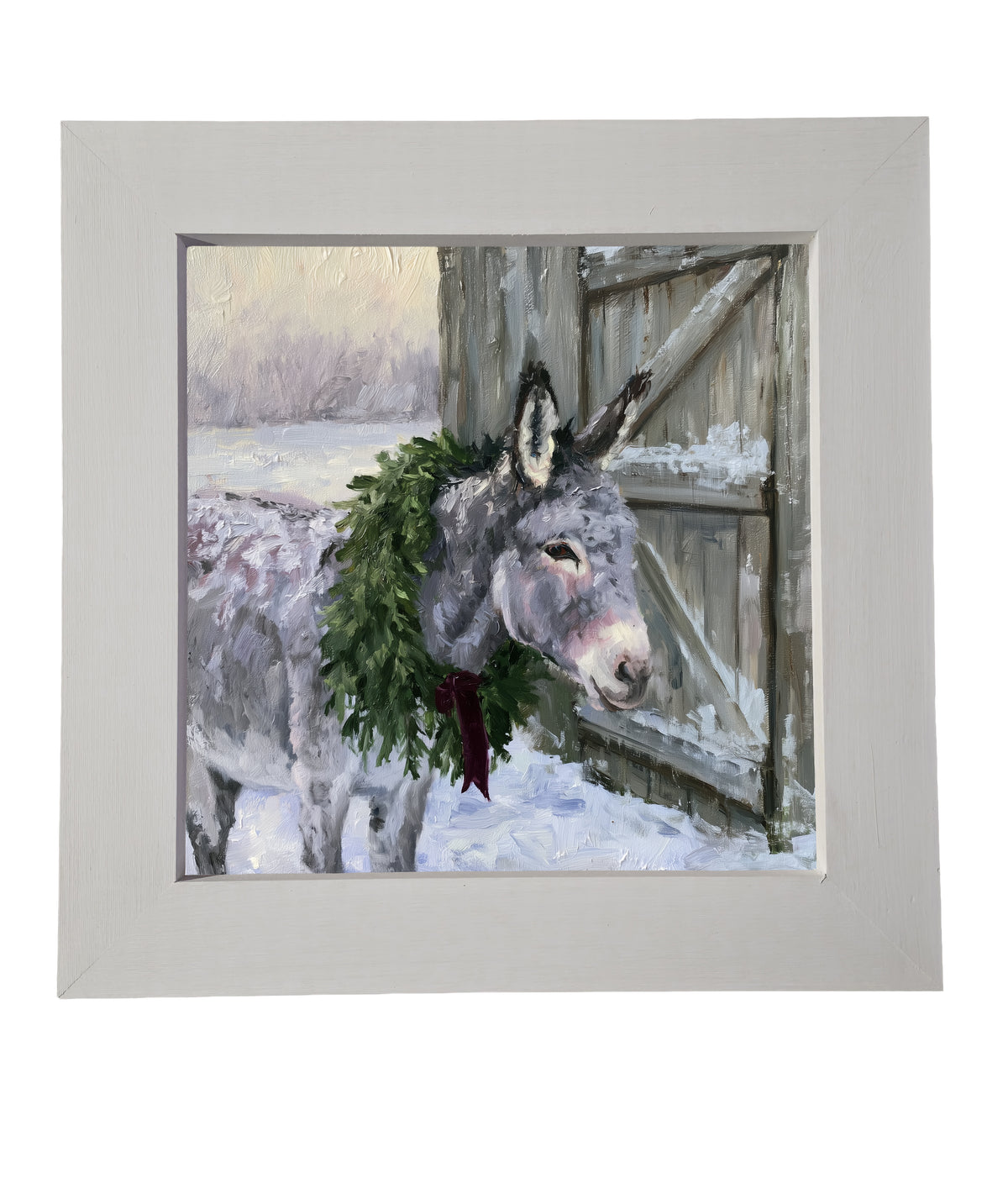 Gentle gray donkey standing peacefully, framed in farmhouse-style for Christmas — product view 6