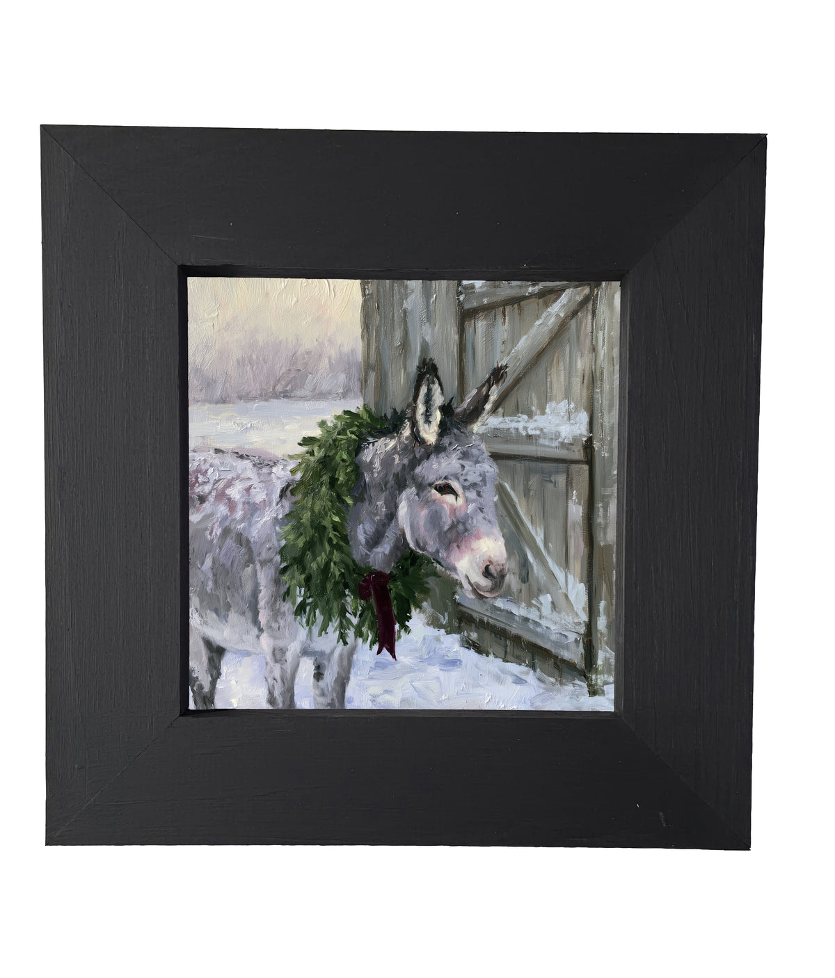 Gentle gray donkey standing peacefully, framed in farmhouse-style for Christmas — product view 4