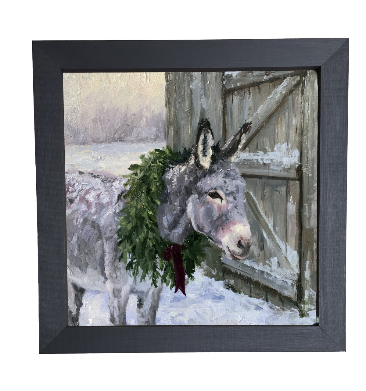 Gentle gray donkey standing peacefully, framed in farmhouse-style for Christmas — product view 10