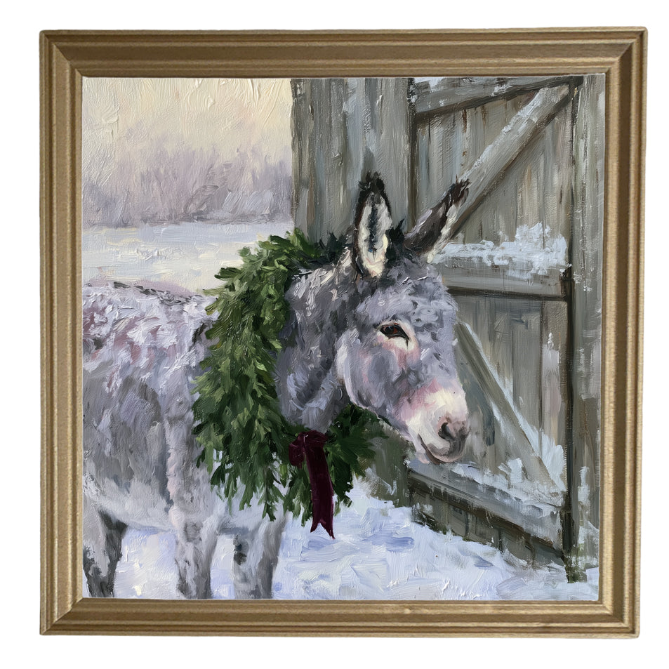 Gentle gray donkey standing peacefully, framed in farmhouse-style for Christmas — product view 8