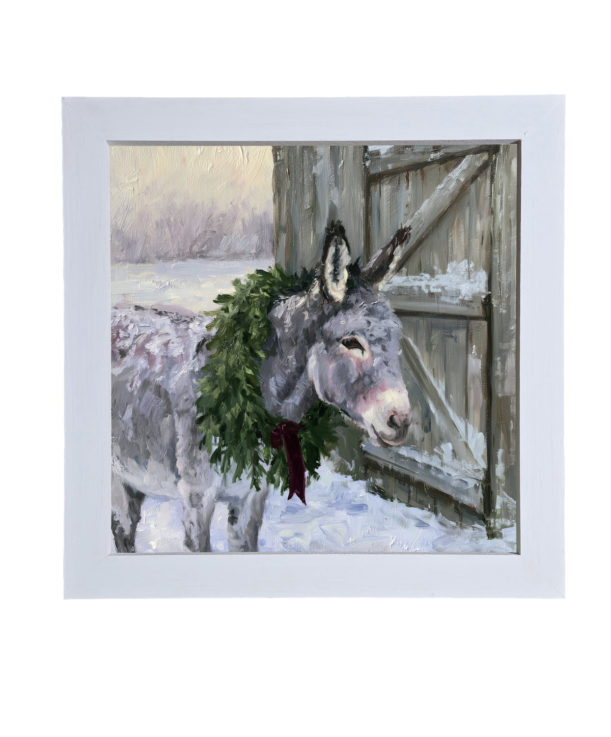 Gentle gray donkey standing peacefully, framed in farmhouse-style for Christmas — product view 9