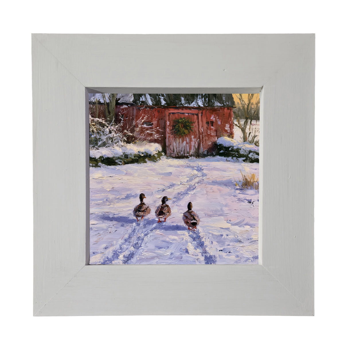 Three ducks walking across a lightly snow-covered landscape in a rustic farmhouse style — product view 3