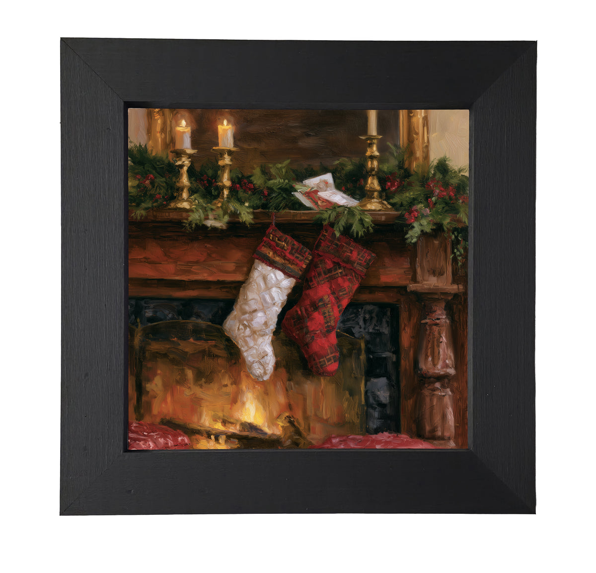 Rustic farmhouse Christmas still life with red, green, and gold accents in a handcrafted wood frame — product view 7