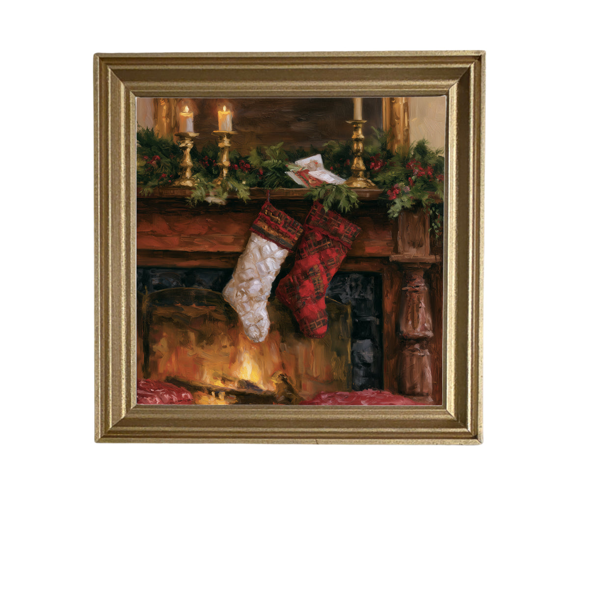 Rustic farmhouse Christmas still life with red, green, and gold accents in a handcrafted wood frame — product view 5