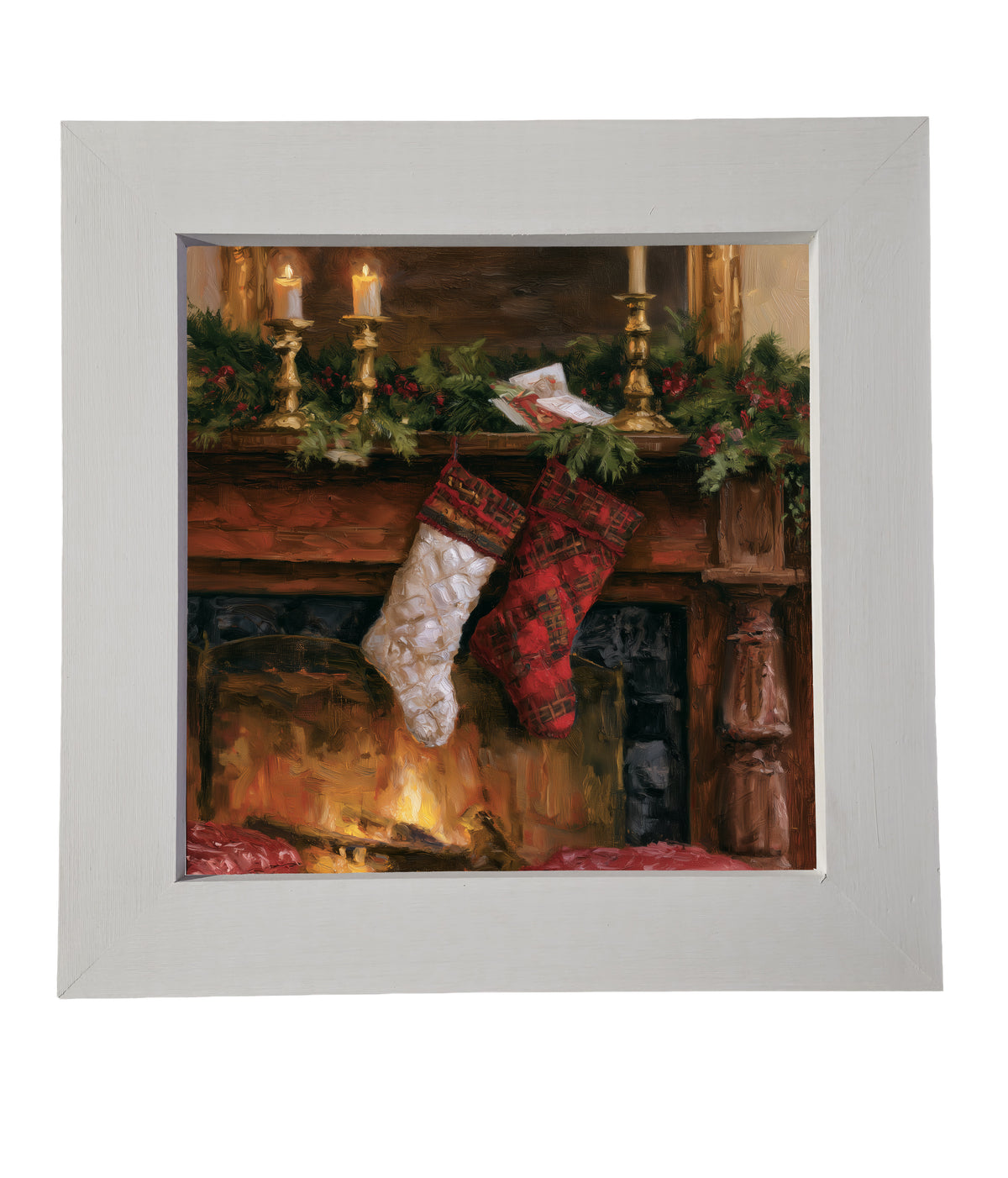 Rustic farmhouse Christmas still life with red, green, and gold accents in a handcrafted wood frame — product view 6