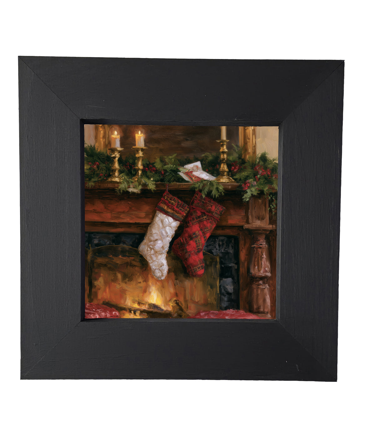 Rustic farmhouse Christmas still life with red, green, and gold accents in a handcrafted wood frame — product view 4