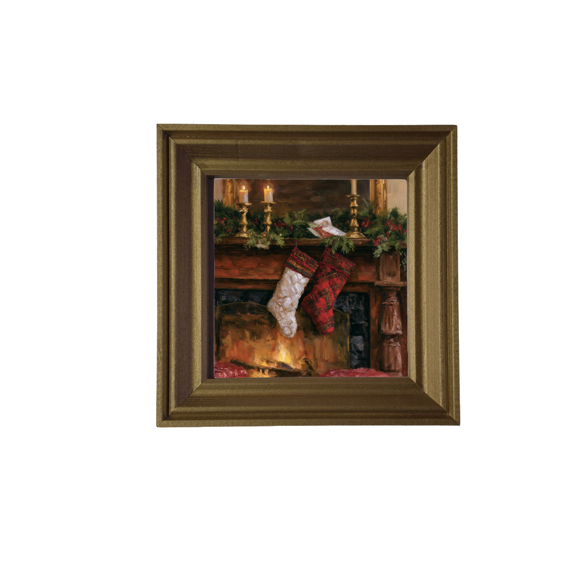 Rustic farmhouse Christmas still life with red, green, and gold accents in a handcrafted wood frame — product view 2
