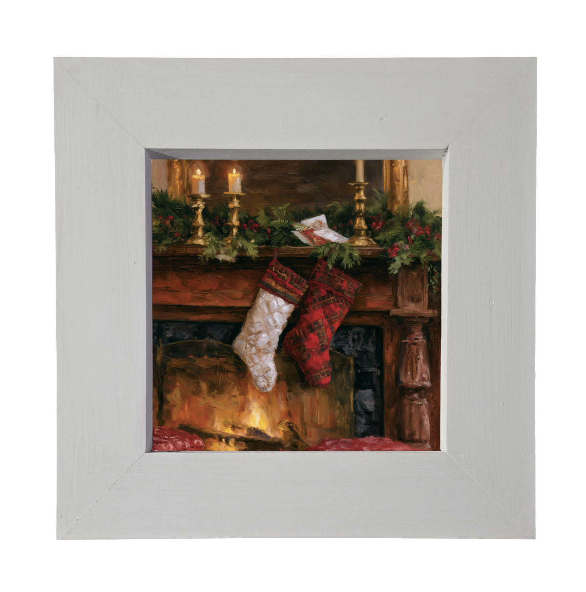 Rustic farmhouse Christmas still life with red, green, and gold accents in a handcrafted wood frame — product view 3