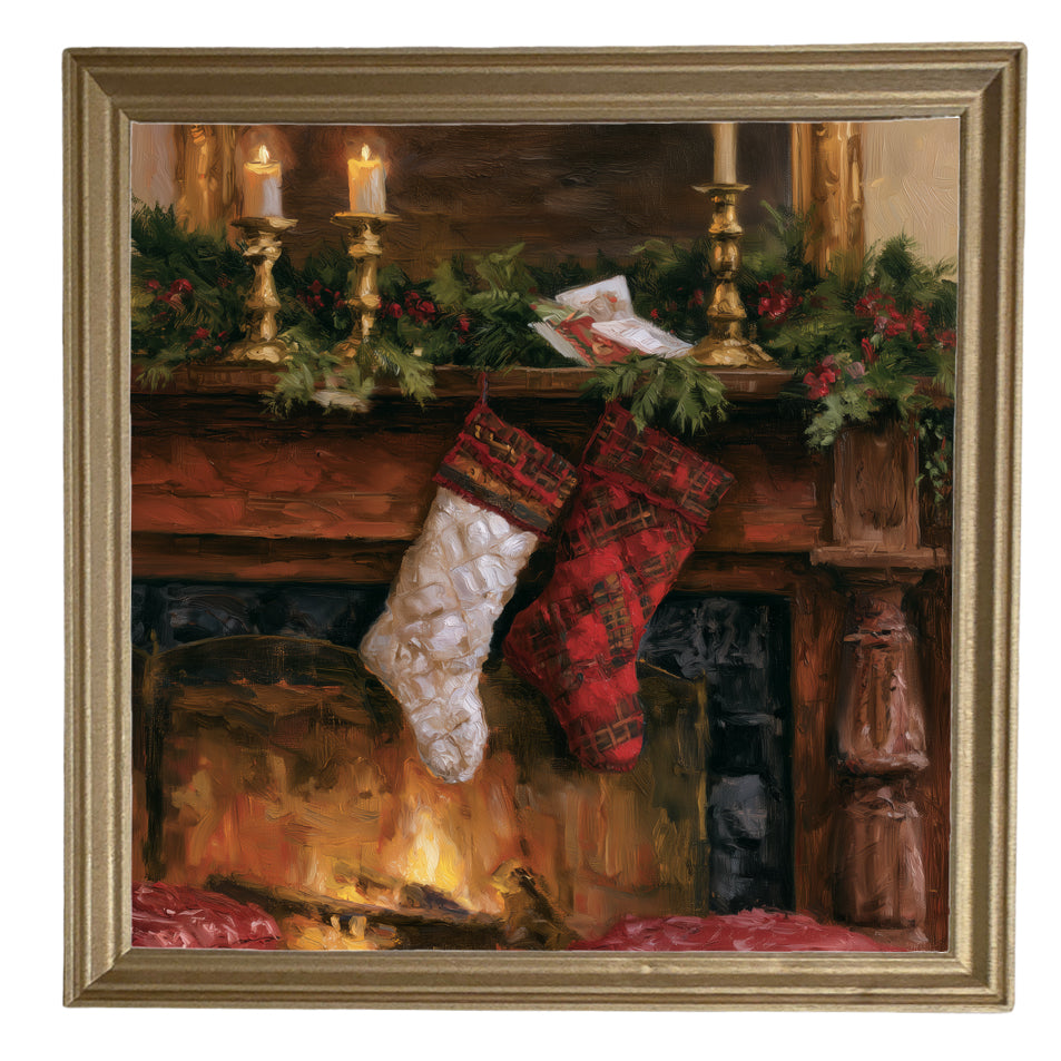 Rustic farmhouse Christmas still life with red, green, and gold accents in a handcrafted wood frame — product view 8