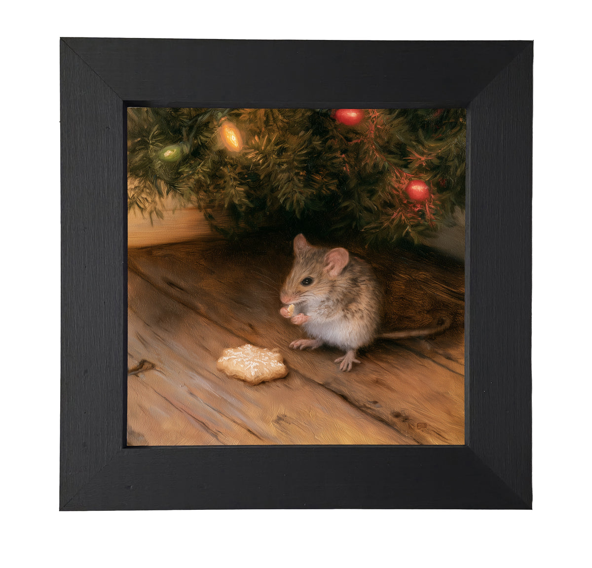 Realistic field mouse beside a snowy scene in a rustic wood frame — product view 7