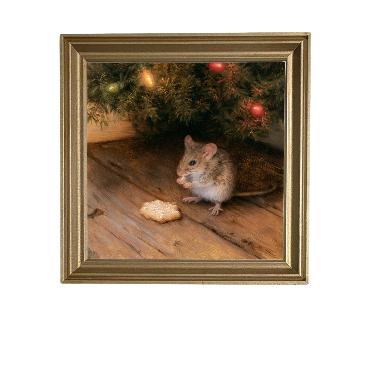 Realistic field mouse beside a snowy scene in a rustic wood frame — product view 5