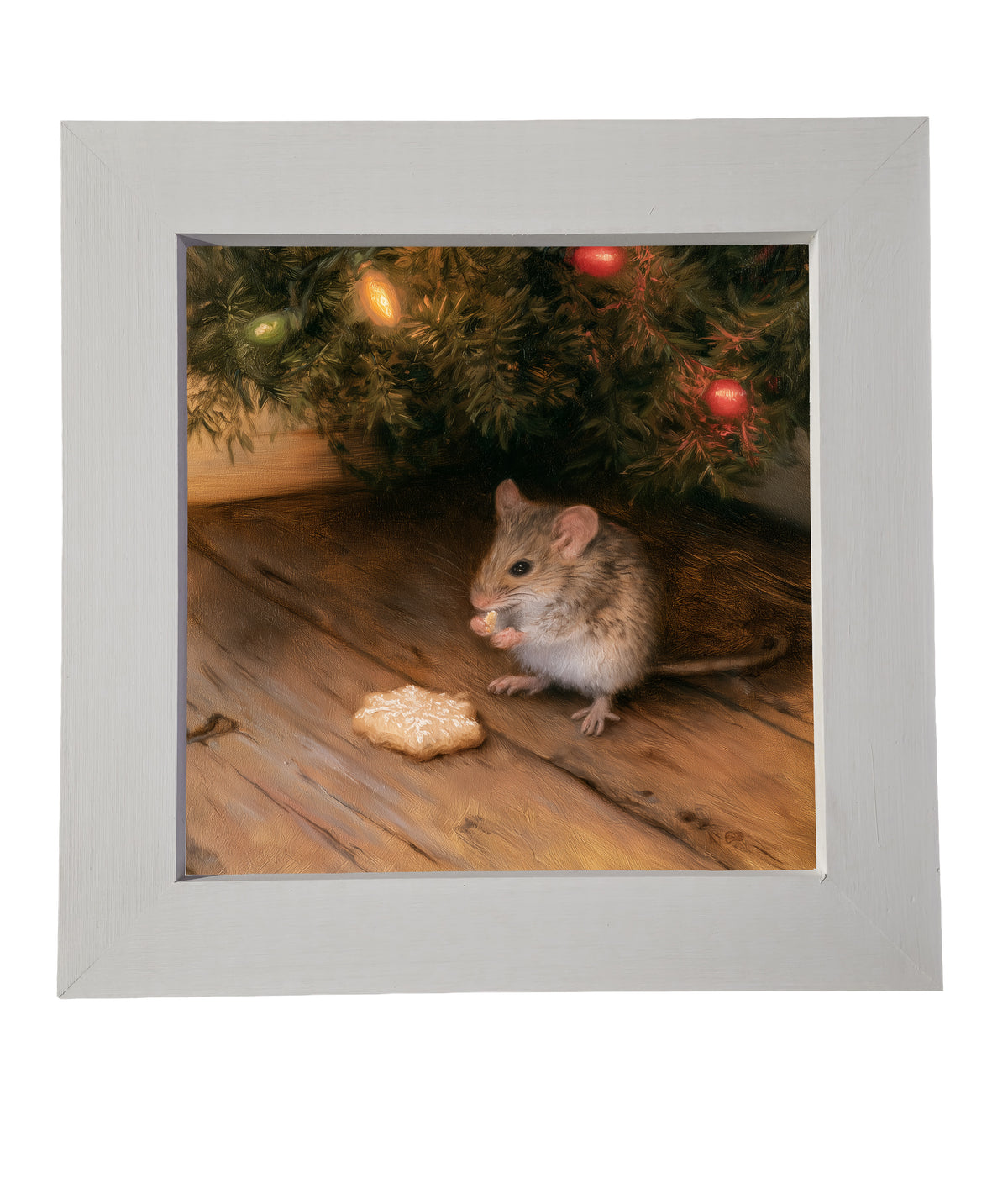 Realistic field mouse beside a snowy scene in a rustic wood frame — product view 6