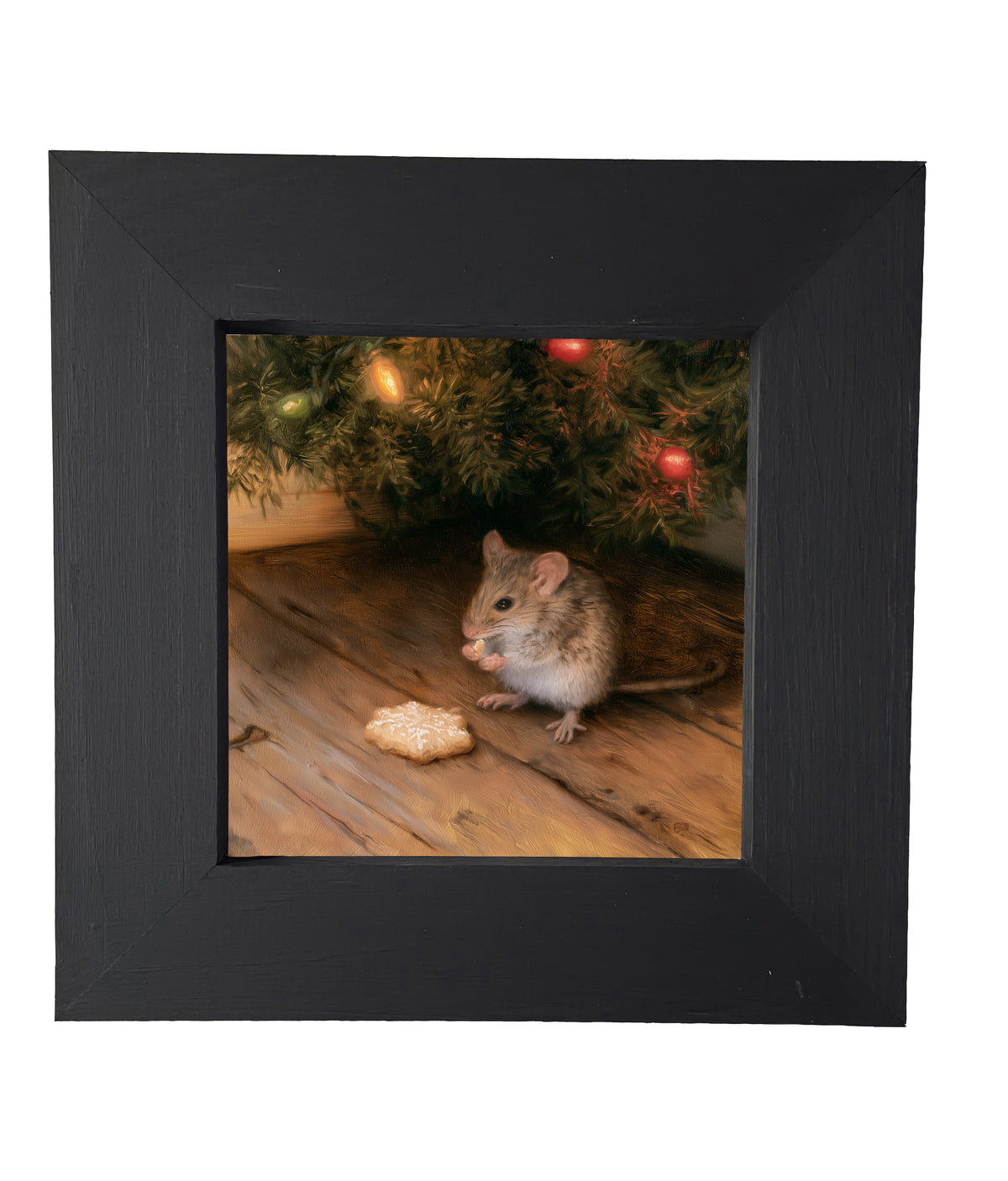Realistic field mouse beside a snowy scene in a rustic wood frame — product view 4