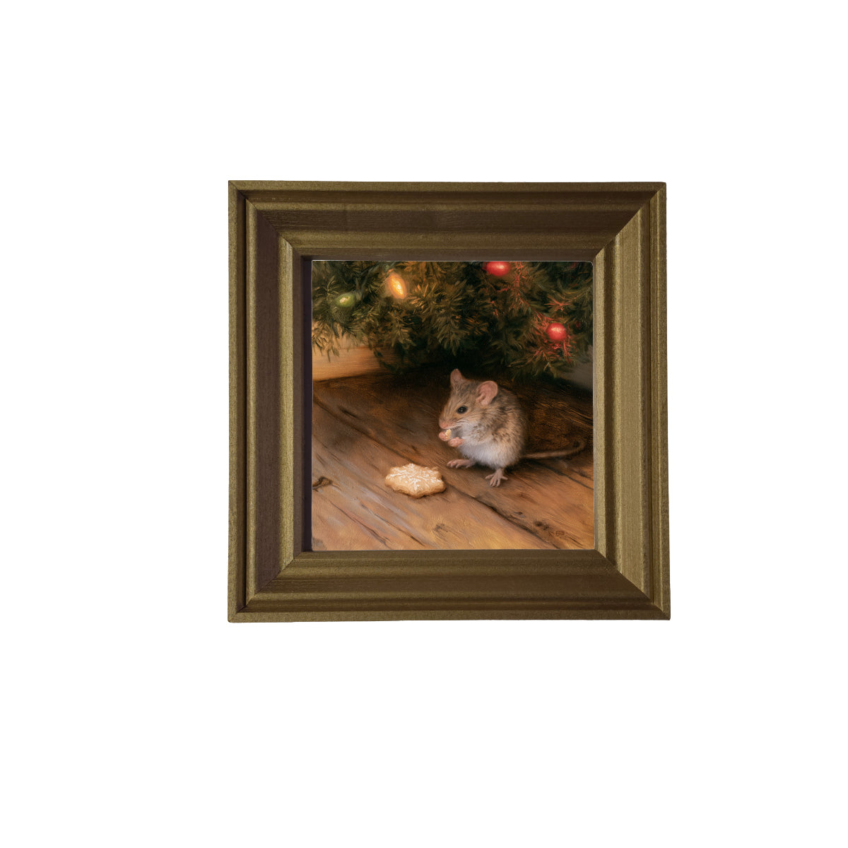 Realistic field mouse beside a snowy scene in a rustic wood frame — product view 2