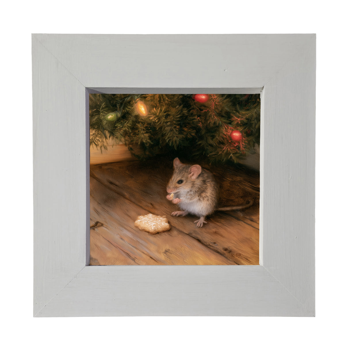 Realistic field mouse beside a snowy scene in a rustic wood frame — product view 3