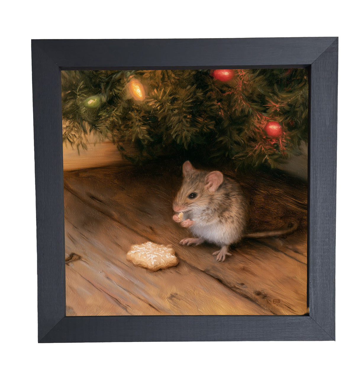 Realistic field mouse beside a snowy scene in a rustic wood frame — product view 10
