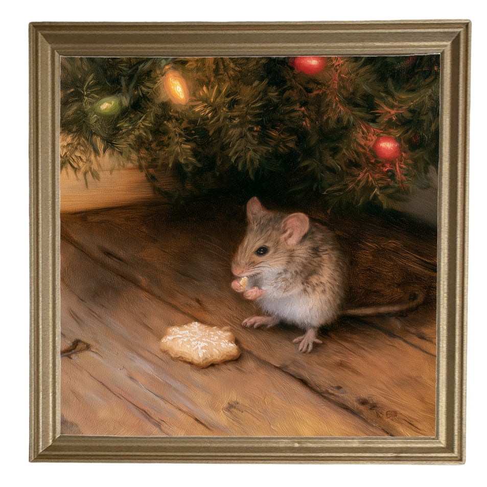 Realistic field mouse beside a snowy scene in a rustic wood frame — product view 8