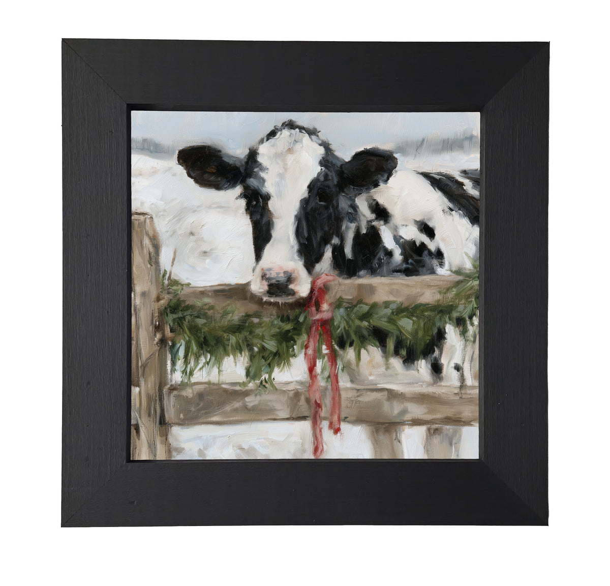 Black-and-white Holstein cow in rustic farmhouse Christmas wall art — product view 7