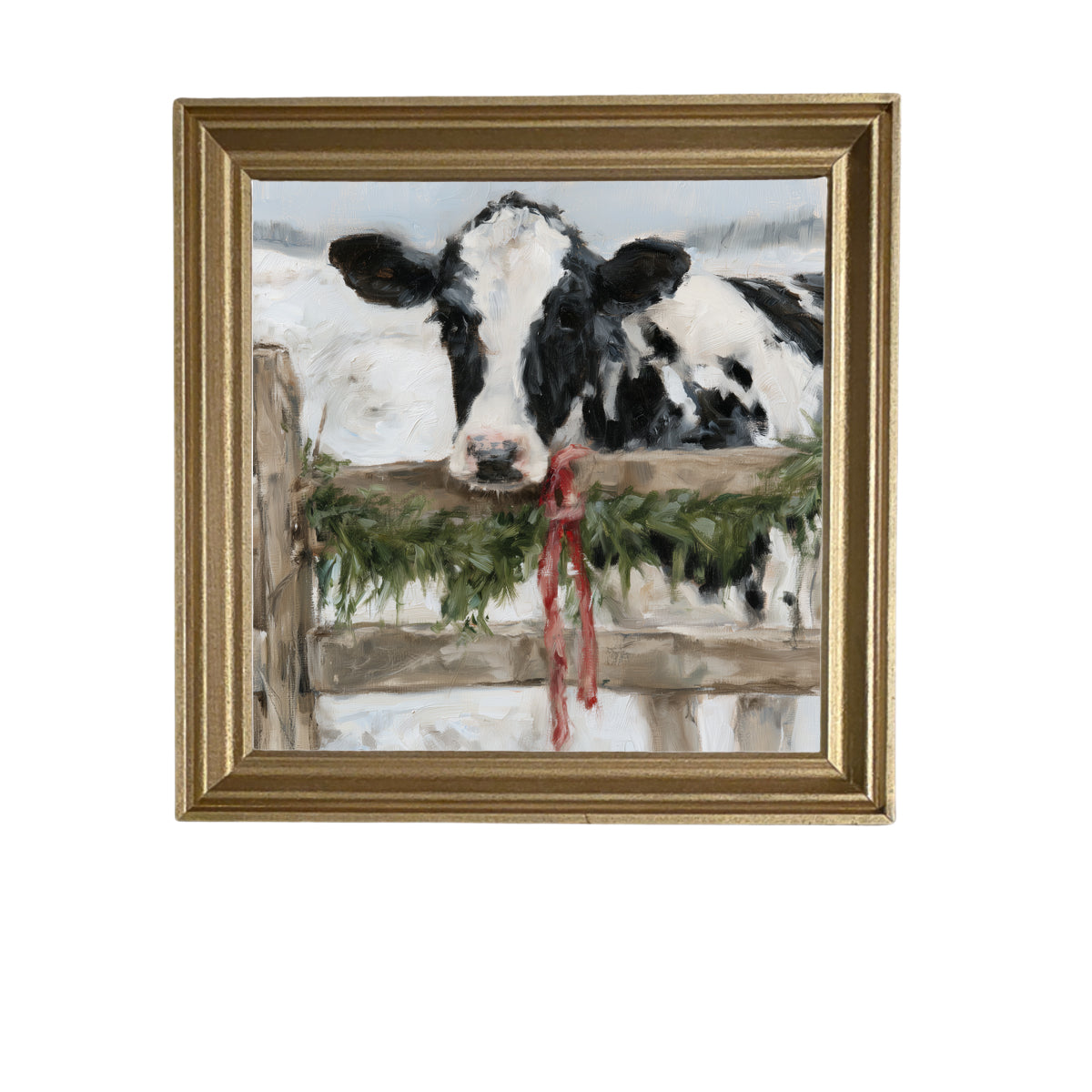 Black-and-white Holstein cow in rustic farmhouse Christmas wall art — product view 6