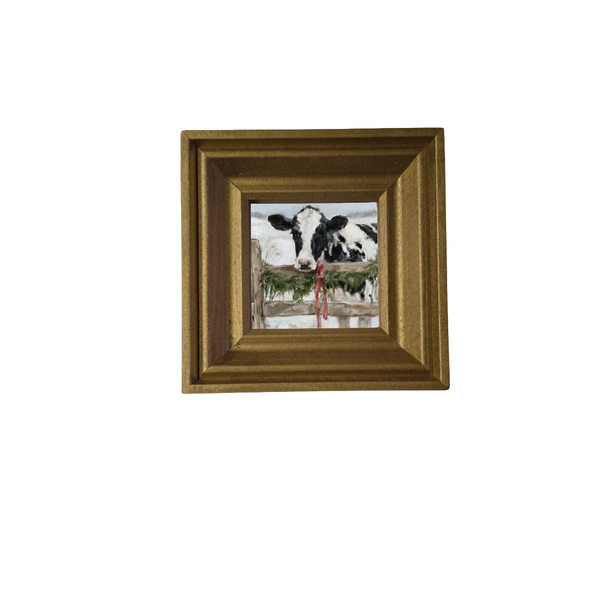 Black-and-white Holstein cow in rustic farmhouse Christmas wall art — product view 2