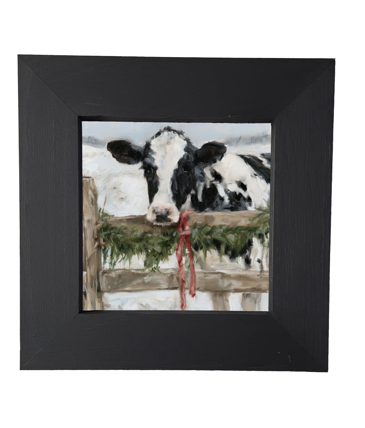 Black-and-white Holstein cow in rustic farmhouse Christmas wall art — product view 5