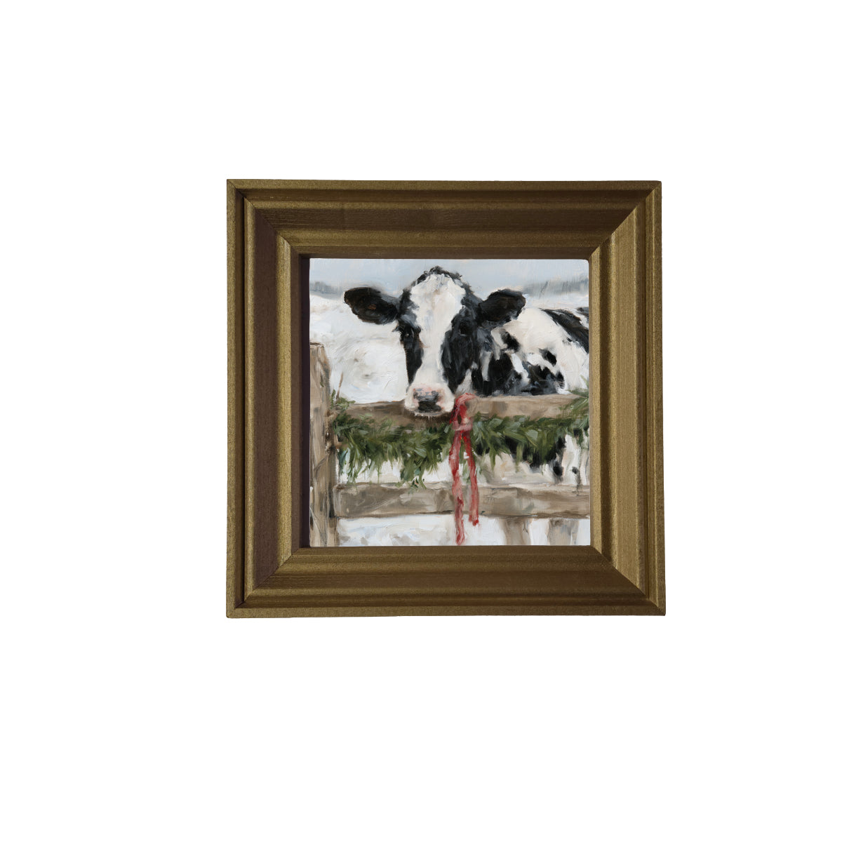 Black-and-white Holstein cow in rustic farmhouse Christmas wall art — product view 3