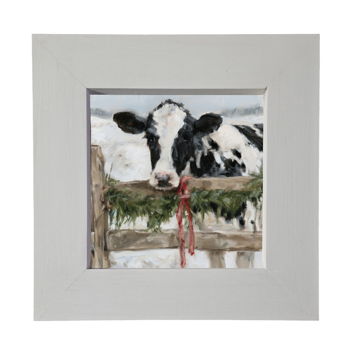 Black-and-white Holstein cow in rustic farmhouse Christmas wall art — product view 4