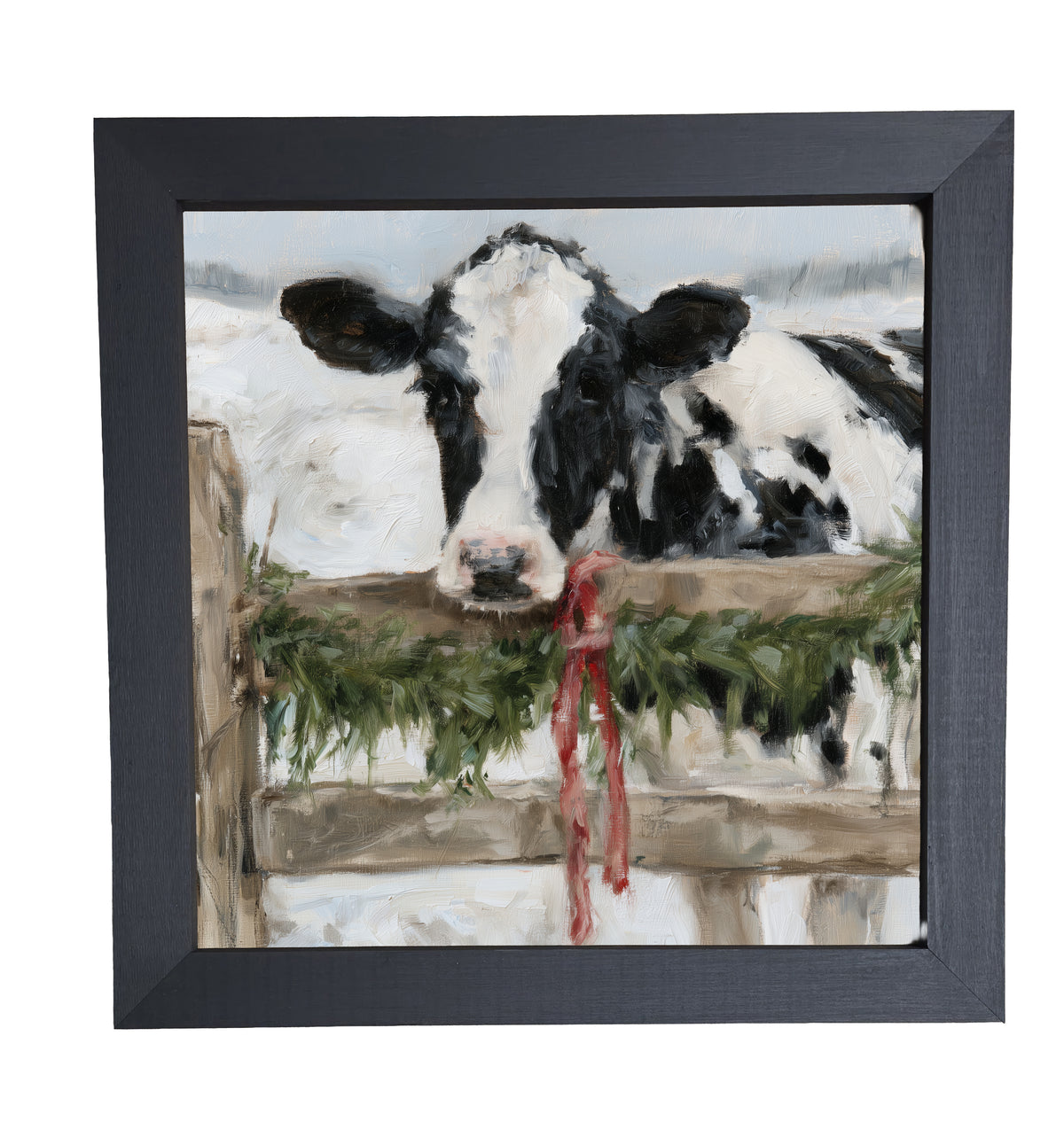 Black-and-white Holstein cow in rustic farmhouse Christmas wall art — product view 10