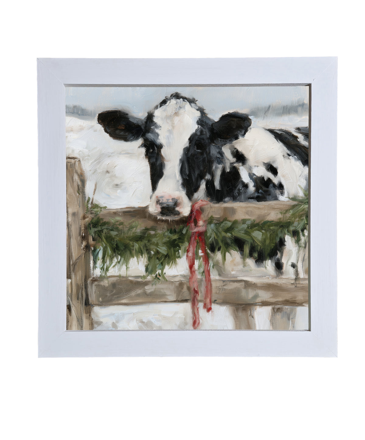 Black-and-white Holstein cow in rustic farmhouse Christmas wall art — product view 9