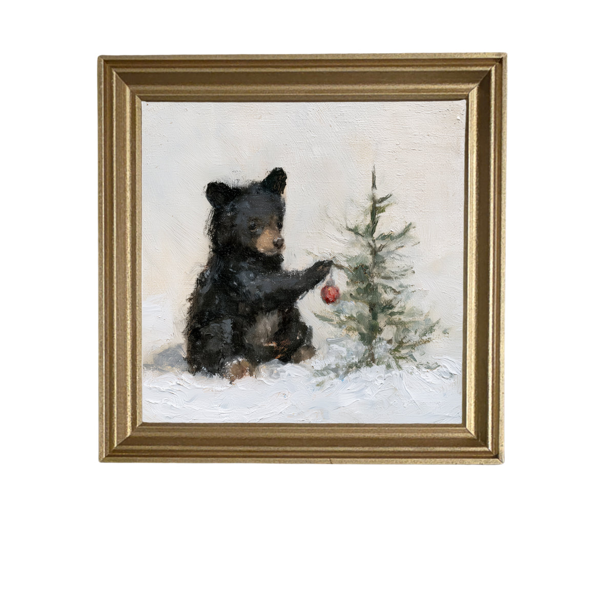 young black bear sitting in a rustic winter landscape, framed for Christmas decor — product view 6