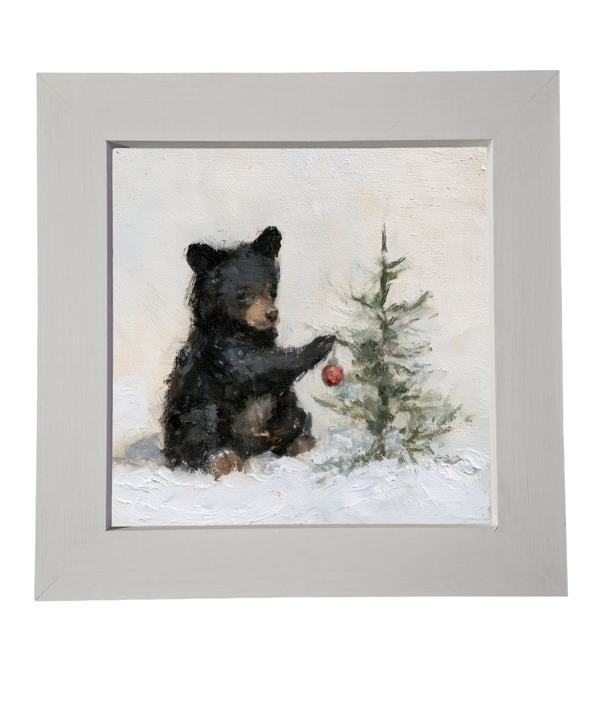 young black bear sitting in a rustic winter landscape, framed for Christmas decor — product view 7