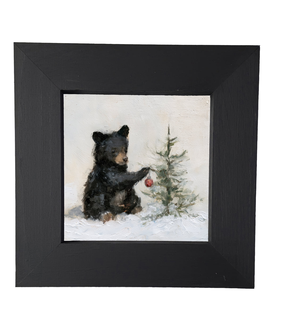 young black bear sitting in a rustic winter landscape, framed for Christmas decor — product view 5