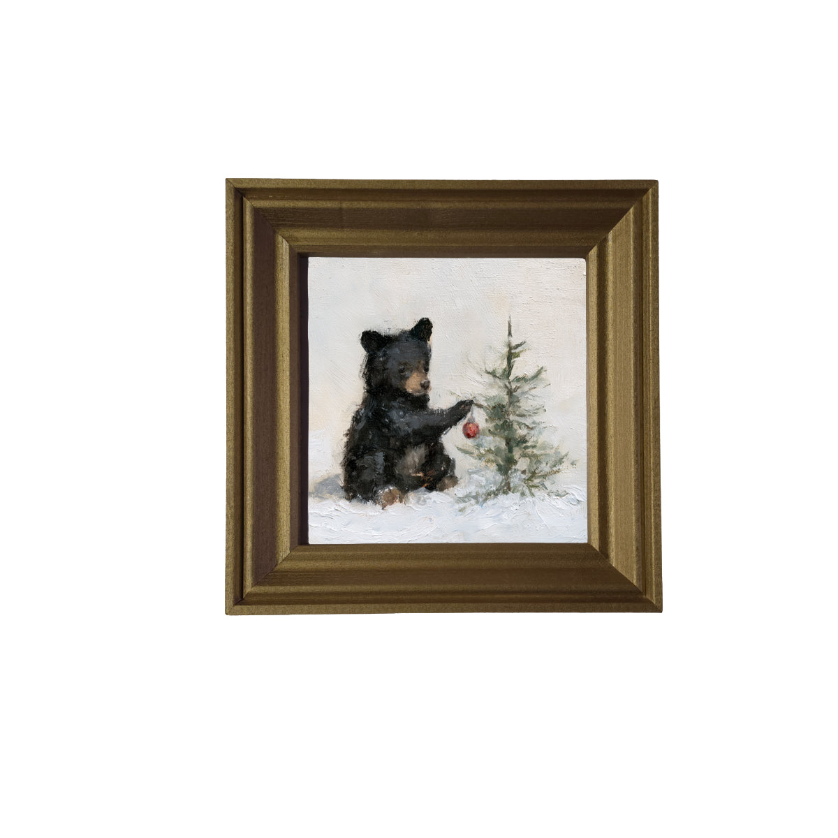 young black bear sitting in a rustic winter landscape, framed for Christmas decor — product view 3