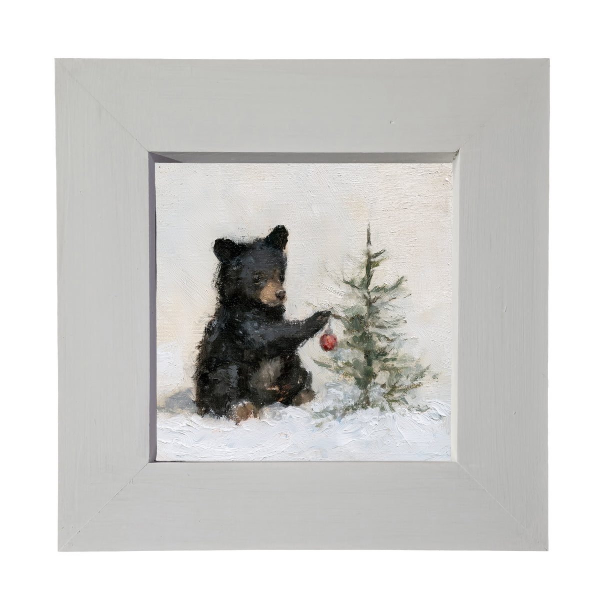 young black bear sitting in a rustic winter landscape, framed for Christmas decor — product view 4