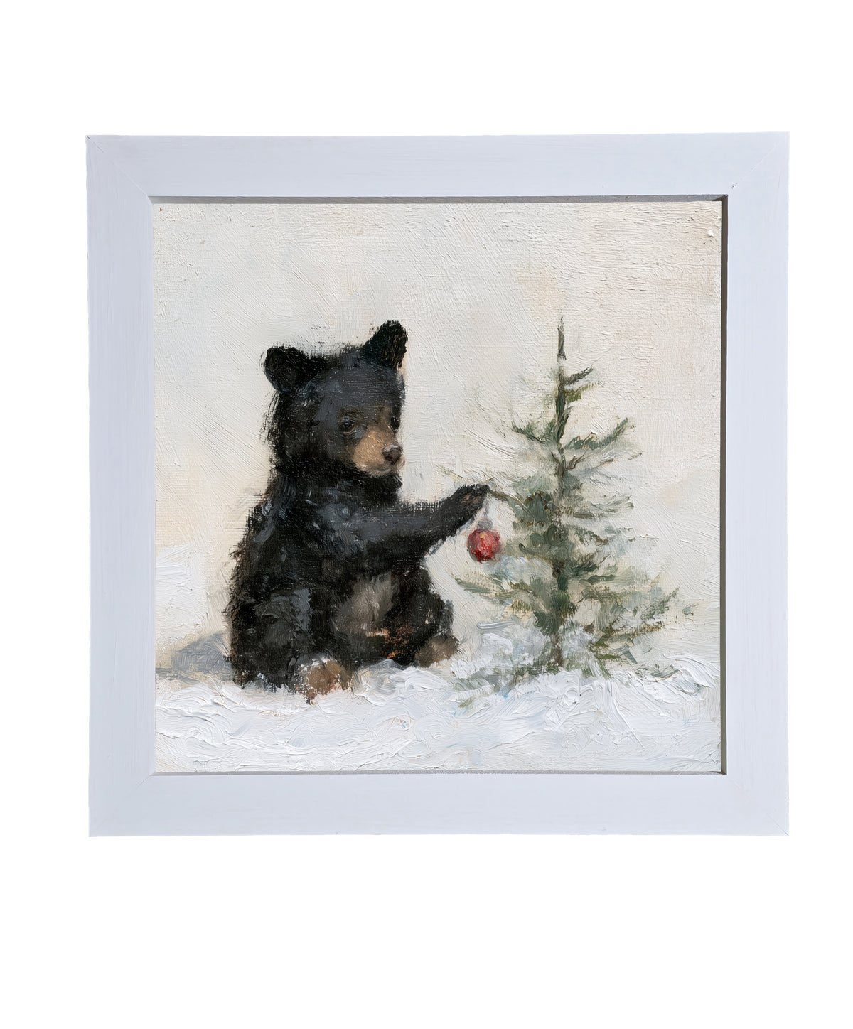 young black bear sitting in a rustic winter landscape, framed for Christmas decor — product view 9