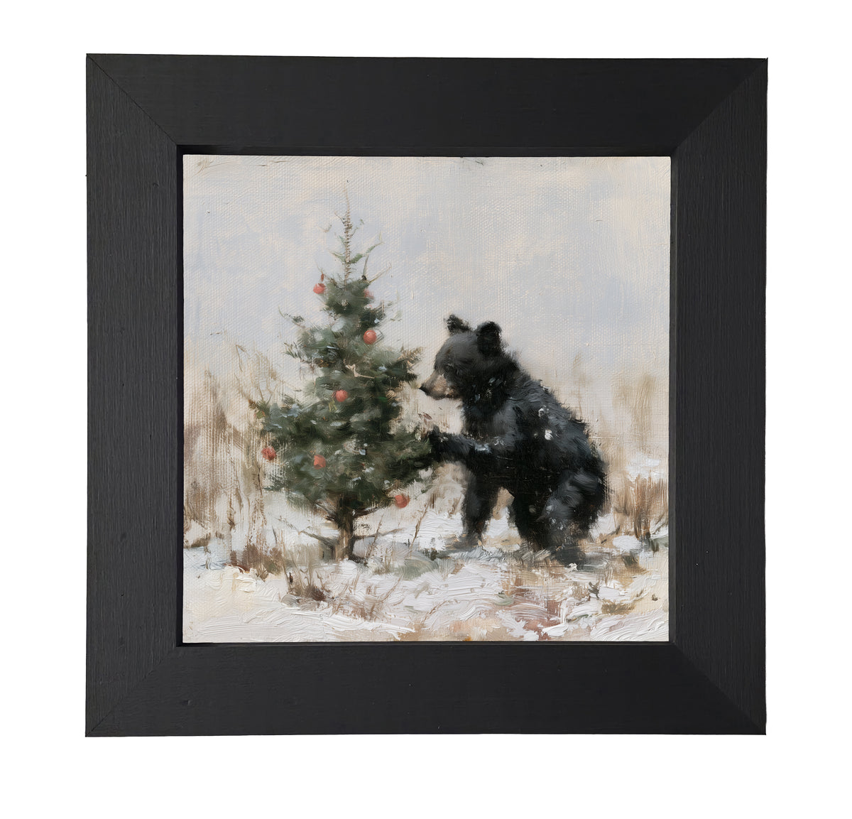 young black bear standing in rustic woodland greenery, framed for Christmas decor — product view 7