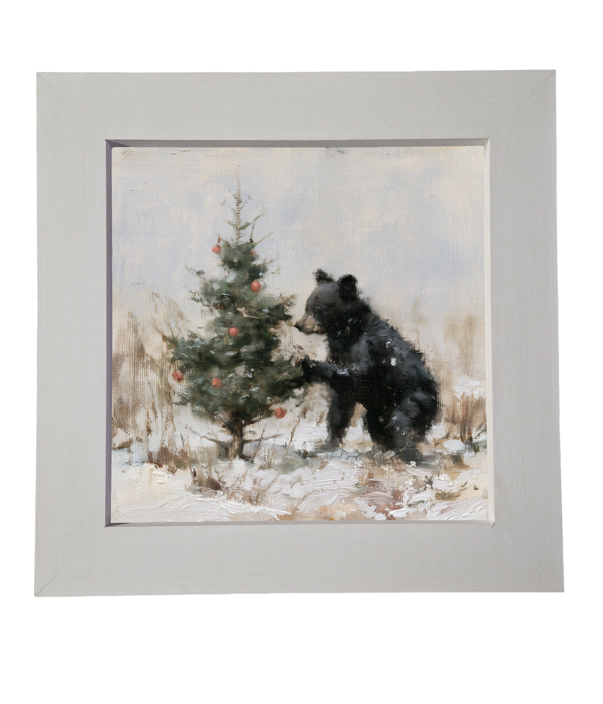 young black bear standing in rustic woodland greenery, framed for Christmas decor — product view 6