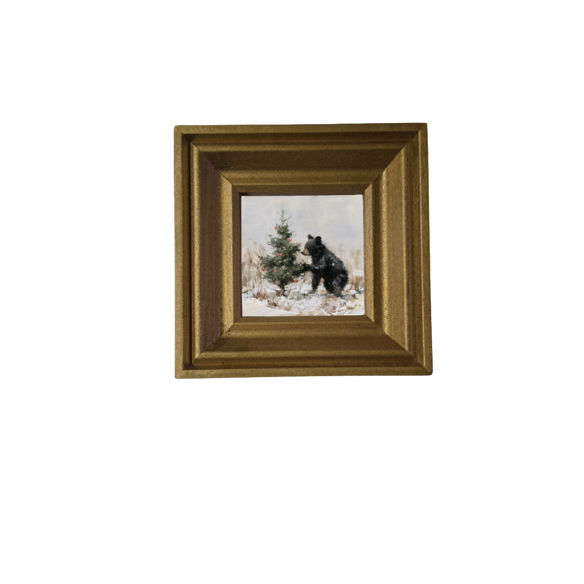 young black bear standing in rustic woodland greenery, framed for Christmas decor — product view 2