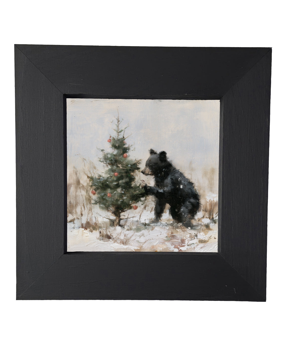 young black bear standing in rustic woodland greenery, framed for Christmas decor — product view 5