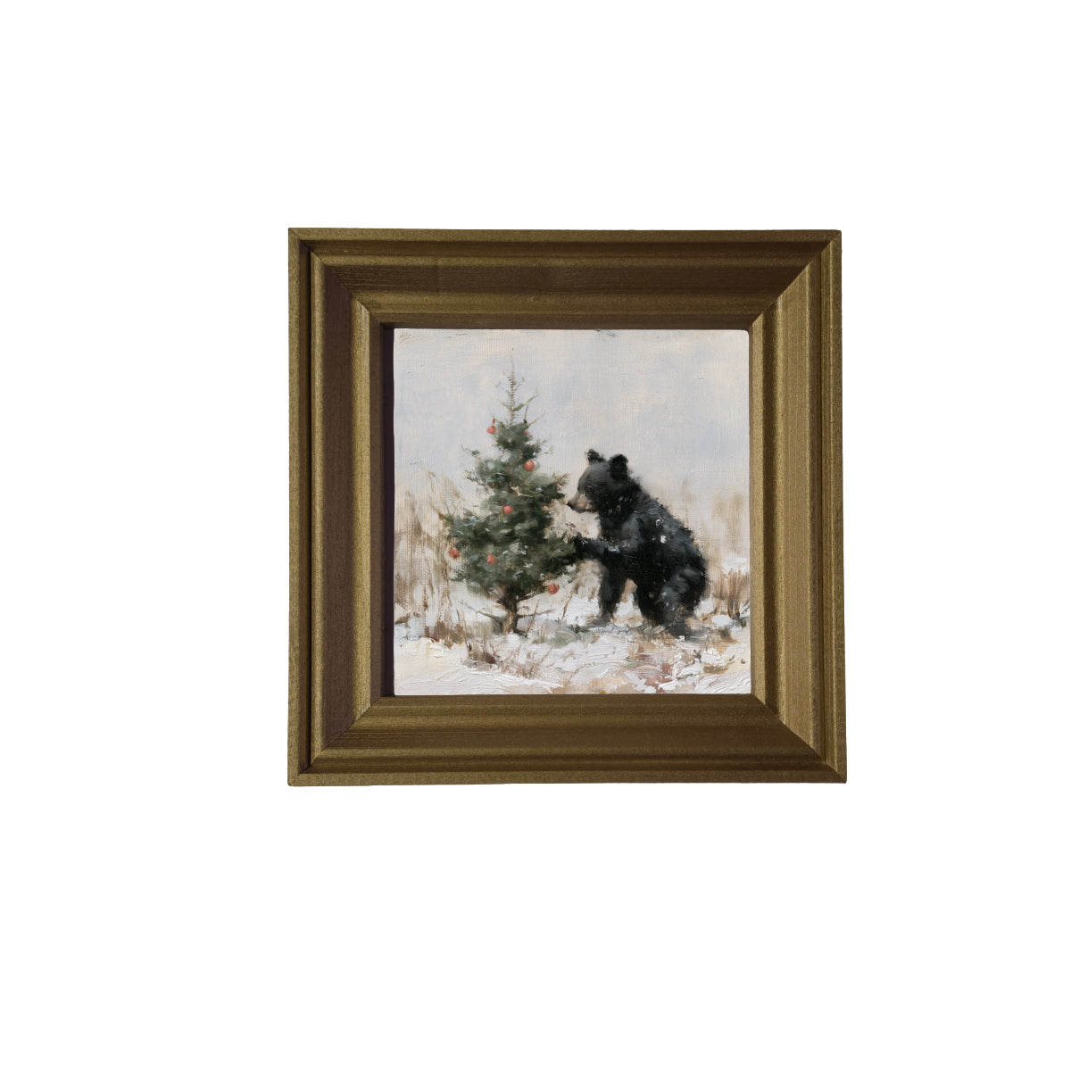 young black bear standing in rustic woodland greenery, framed for Christmas decor — product view 3
