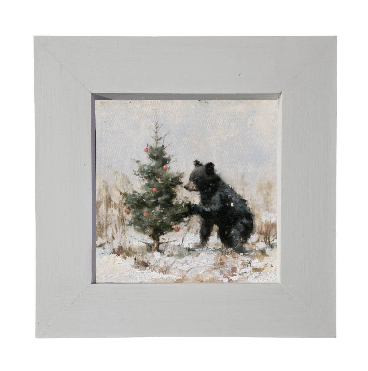 young black bear standing in rustic woodland greenery, framed for Christmas decor — product view 4